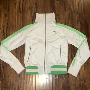 Puma Women’s White & Green Track Jacket. Zipper Pockets. Size S.